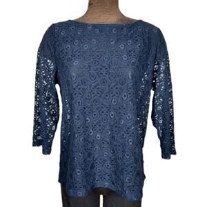 Ann Taylor Loft Factory Blue lace 3/4 sleeve top L